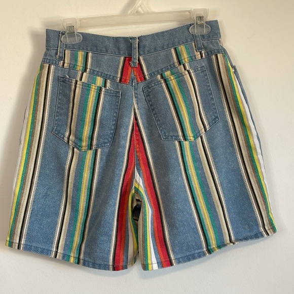 VTG 90s Revival Shorts 10 Bermuda 28” waist ColorBlock Blue Striped Indie 5” - Picture 7 of 15